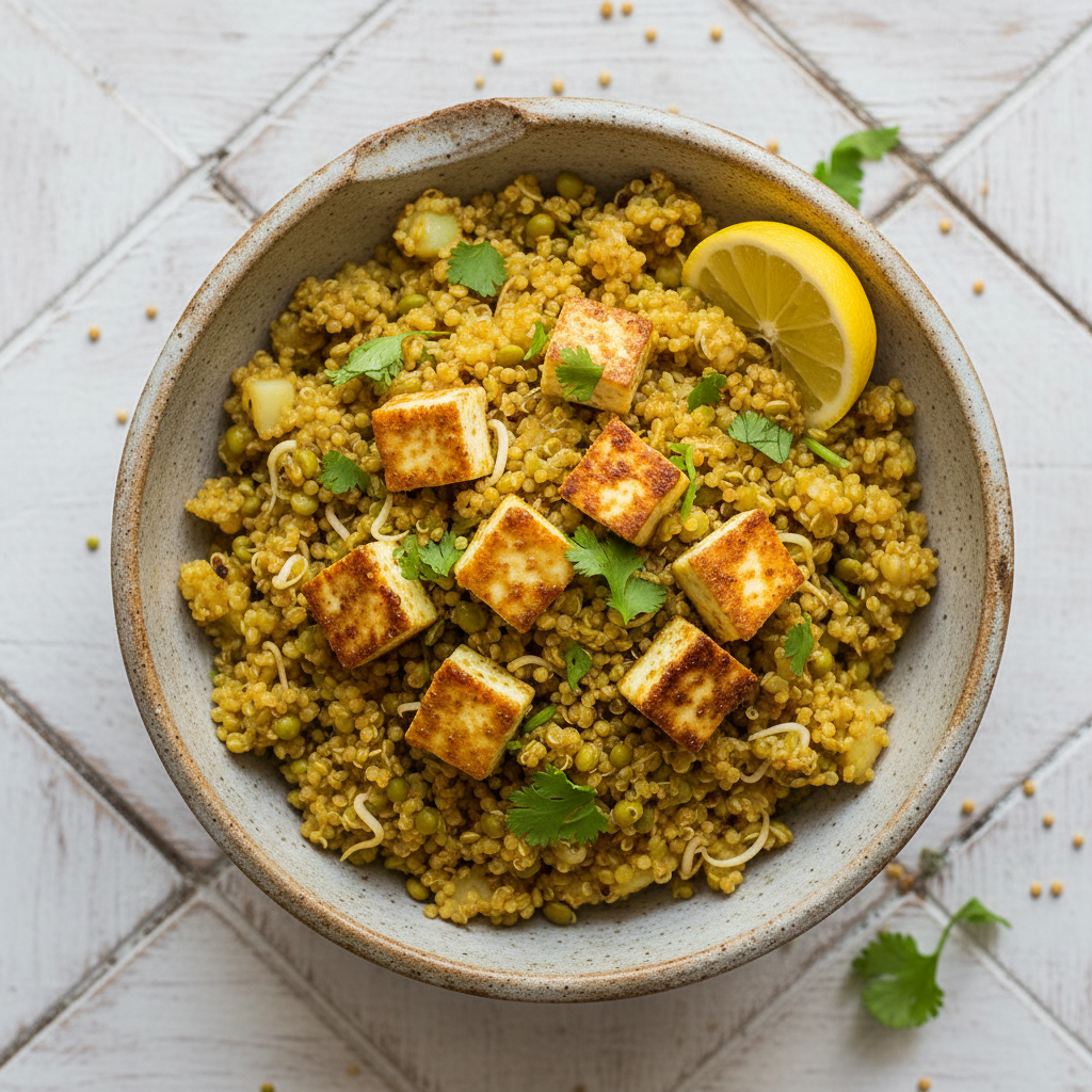 Zesty Paneer and Sprouted Moong Quinoa Khichdi